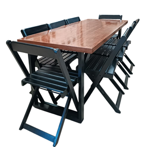 Conjunto de Mesa Jantar 200x80 Gourmet com 8 Cadeiras Castanho - Preto