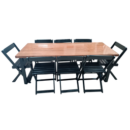 Conjunto de Mesa Jantar 200x80 Gourmet com 8 Cadeiras Castanho - Preto - 10