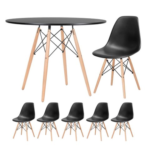 Conjunto de Mesa Redonda Eames 100cm Preto + 5 Cadeiras Eiffel Dsw Preto