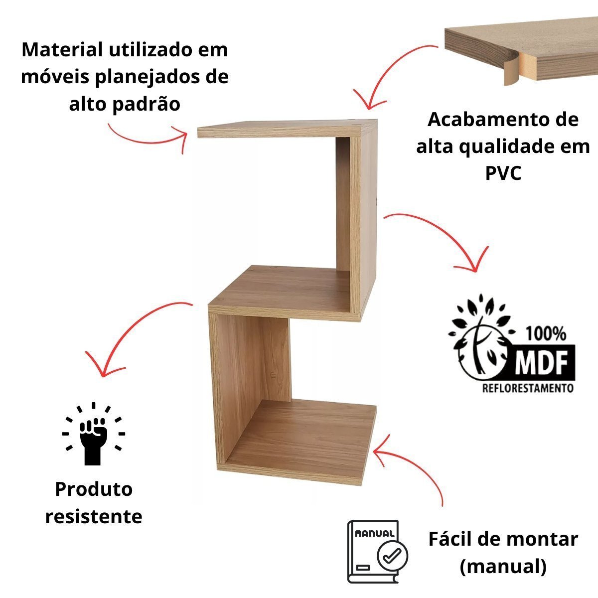 Mesa de Cabeceira Moderna Quarto S ou Z Mdf Decorativa:amadeirado - 3