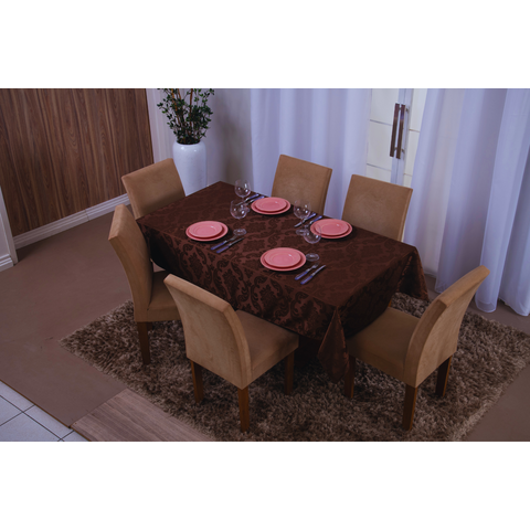 toalha de mesa retangular 6 lugares jacquard 1,35x2,00:marrom
