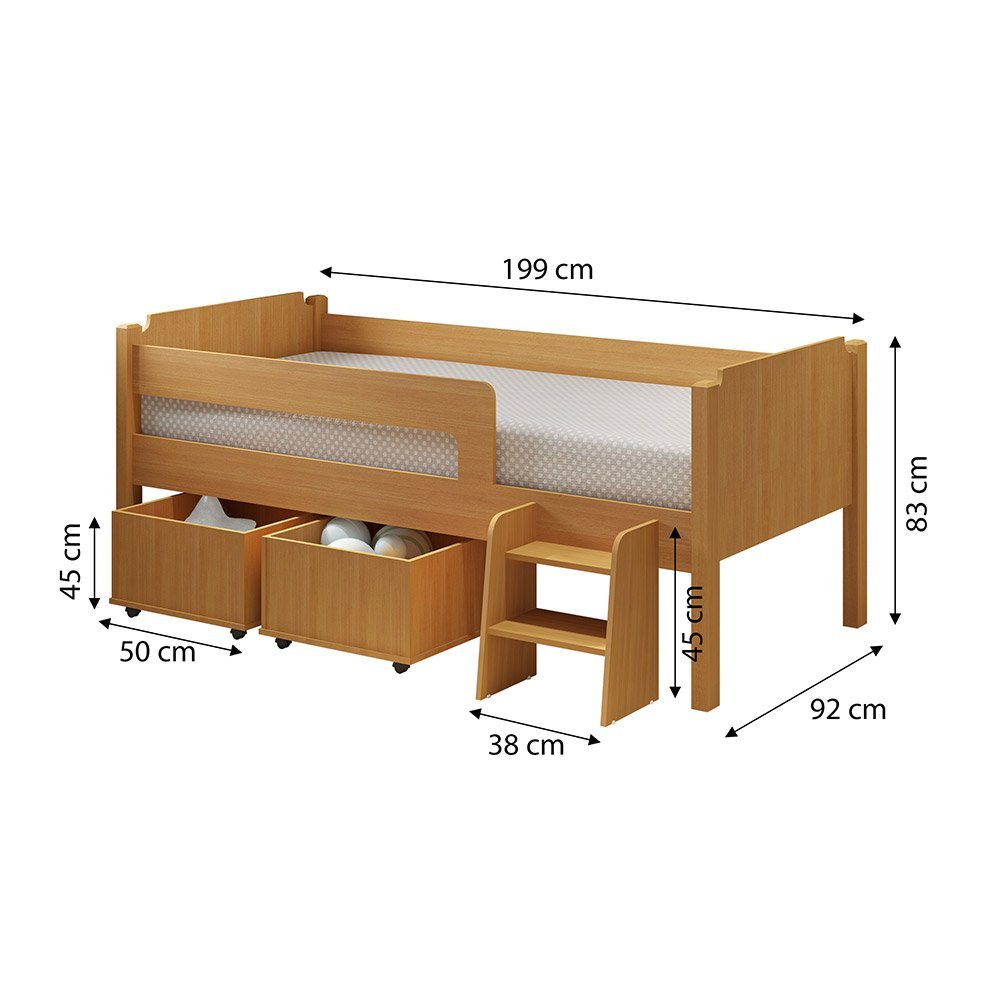 Cama Infantil Premium com 2 Baus Organizador e Escada Luna Plus Nature - 3