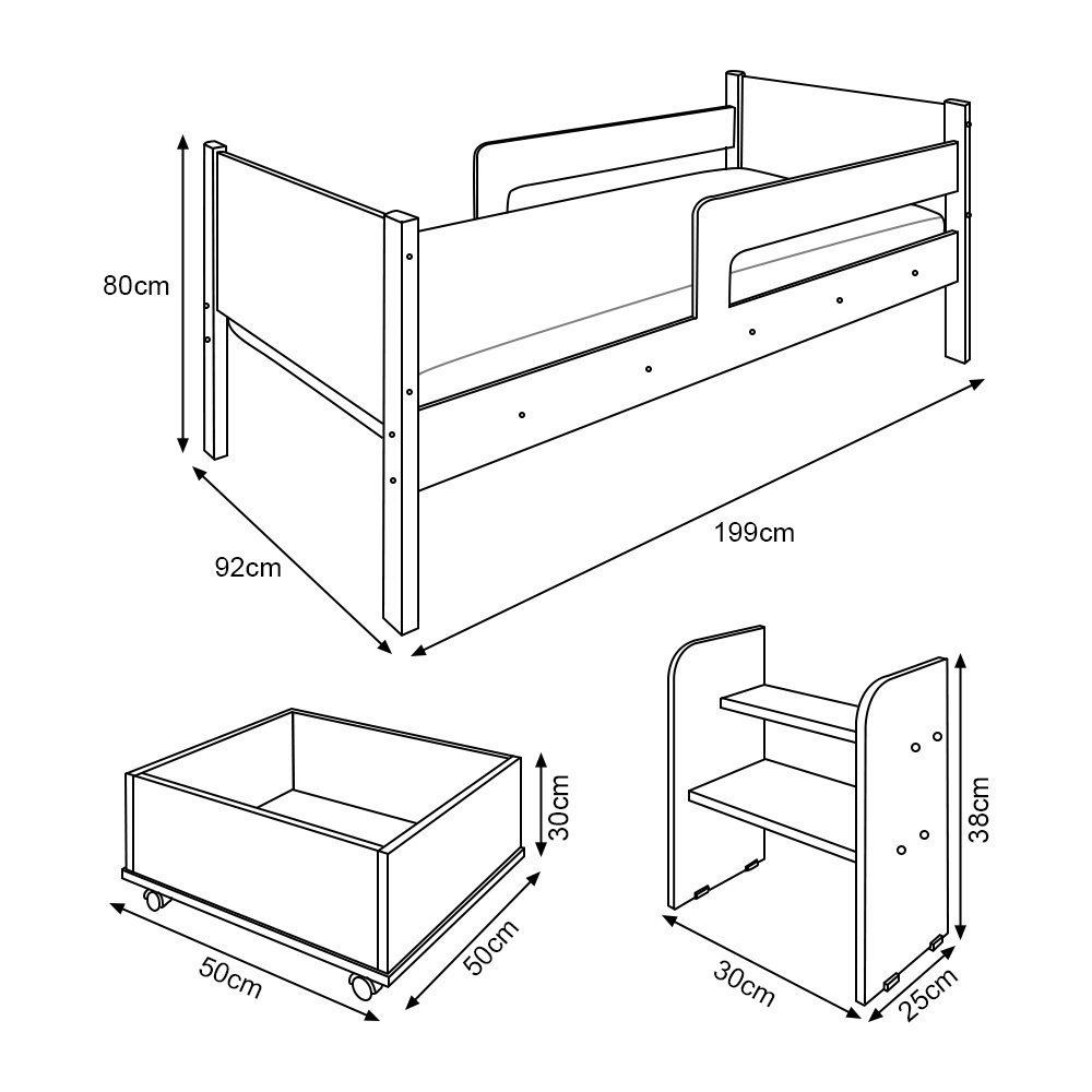 Cama Infantil Premium com 2 Baus Organizador e Escada Luna Plus Nature - 6