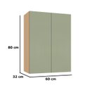 Ver imagem 4 de Kit Armário Aéreo e Balcão 100% MDF 60 cm 2 Portas Lótus Carvalho/Verde