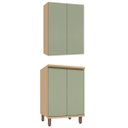 Ver imagem 1 de Kit Armário Aéreo e Balcão 100% MDF 60 cm 2 Portas Lótus Carvalho/Verde