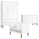 Ver imagem 1 de Quarto de Bebê Theo 3 Portas com Cômoda com Porta Branco Acetinado com Pés Amadeirado - Reller