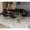 Ver imagem 1 de Mesa Jantar Industrial Retangular 137x90cm Preta Base V Dourada com 6 Cadeiras Pretas Eames Eiffel M
