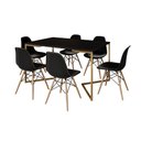 Ver imagem 2 de Mesa Jantar Industrial Retangular 137x90cm Preta Base V Dourada com 6 Cadeiras Pretas Eames Eiffel M