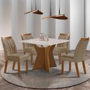 Ver imagem 1 de Conjunto Mesa de Jantar com Vidro e 4 Cadeiras 90cm Multimóveis Crljm-CON024 Madeirado/Bege