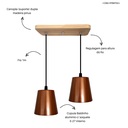 Ver imagem 2 de Pendente Luminária de Teto Duplo Cúpula Baldinho Retrô Suporte Madeira Pinus - Soquete E-27 – Abf Lu