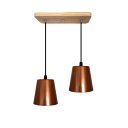 Ver imagem 1 de Pendente Luminária de Teto Duplo Cúpula Baldinho Retrô Suporte Madeira Pinus - Soquete E-27 – Abf Lu