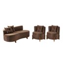 Ver imagem 1 de Conjunto 2 Poltronas + Sofá Curvo Orgânico Veludo Marrom - Montanaris Decor