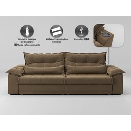 Sofá Retrátil e Reclinável com Molas Ensacadas e Carregador Usb Colosso 2,10m Veludocristal - 5