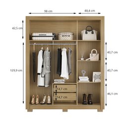 Kit Guarda Roupa Casal Dallas 3 Portas 2 Gavetas com Espelho e Cômoda Aspen 5 Gavetas I01 - Clique C - 3