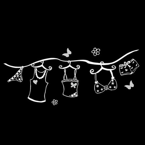 Adesivo Decorativo Lavanderia Varal Roupas Parede Vidro e Madeira:branco