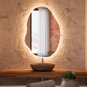 Espelho Orgânico de Parede Led Frio Rubi 55x75cm para Sala Quarto Banheiro