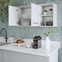 Ver imagem 6 de Armário Aéreo Multiuso 2 Portas com Nichos  – Organizador de Cozinha/Lavanderia Moderno Branco