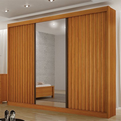 Guarda-Roupa Casal com Espelho 3 Portas 6 Gavetas em MDF Cinamomo San Marino Marrom