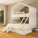 Ver imagem 2 de Treliche Casal/ Solteiro Casinha com Cortina e Kit Escada/Escorregador Madeira Maciça Branco