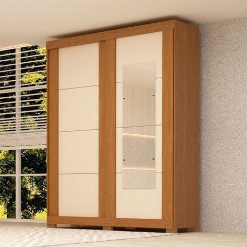 Guarda-roupa Casal Helena 2 Portas 2 Gavetas com Espelho 100% Mdf Flex Cinamomo/off White - Acp Móve