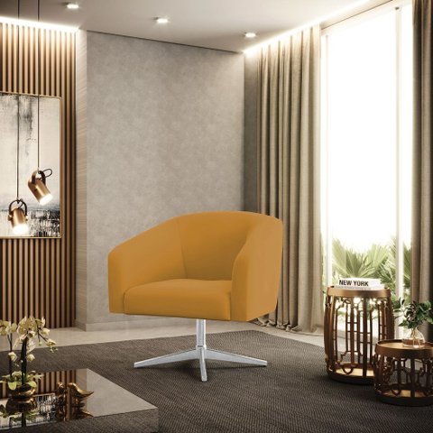 Poltrona Sala Decorativa Stella Base Giratória Cromada Veludo D03 - D’Rossi