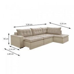 Sofá Retrátil 3 Lugares com Chaise 256cm Presidente  - 3
