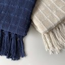 Ver imagem 2 de Kit 2 Mantas Xale para Sofá e Peseira de Cama Azul Marinho e Cru Xale 1,20x1,80 M Artesanato Mineiro