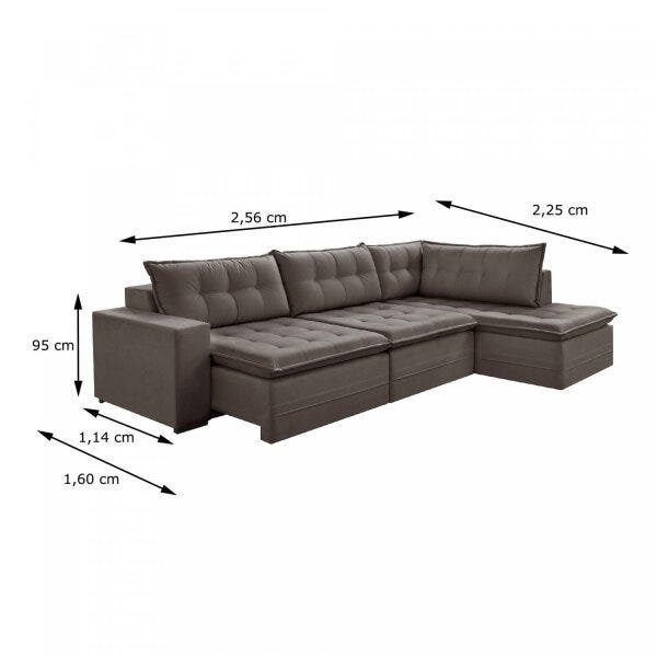 Sofá Retrátil 3 Lugares com Chaise 256cm Presidente  - 3