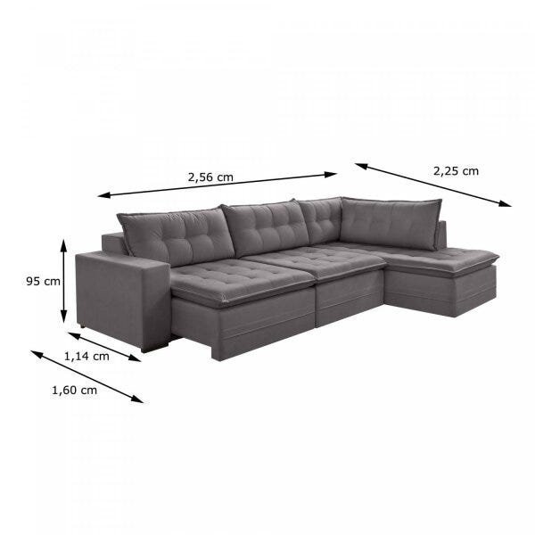 Sofá Retrátil 3 Lugares com Chaise 256cm Presidente  - 3