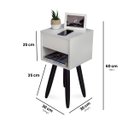 Ver imagem 2 de Mesa de Cabeceira Retrô 30cm Branco Gaveta e Nicho Pés Palito Madeira Escura - Enviamos Montado