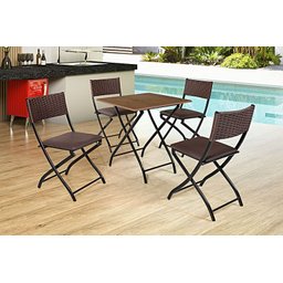 Jogo Mesa Imbuia Dobravel C/ 4 Cadeiras Dobravel Castanho - 1