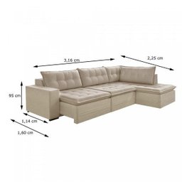 Sofá Retrátil 3 Lugares com Chaise 316cm Presidente  - 3