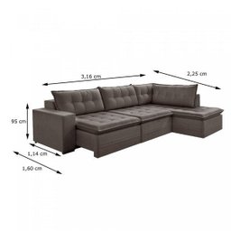 Sofá Retrátil 3 Lugares com Chaise 316cm Presidente  - 3
