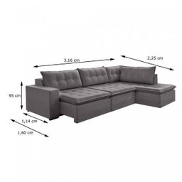 Sofá Retrátil 3 Lugares com Chaise 316cm Presidente  - 3