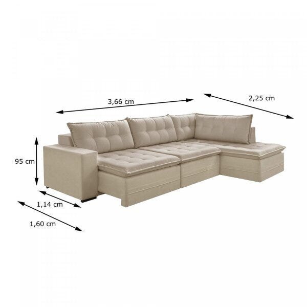 Sofá Retrátil 3 Lugares com Chaise 366cm Presidente Estofart - 3