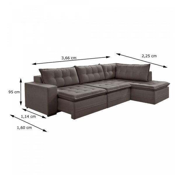 Sofá Retrátil 3 Lugares com Chaise 366cm Presidente Estofart - 3