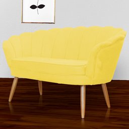 Namoradeira Sofá Pétala 2 lugares Suede Amarelo Visalar Móveis - 3