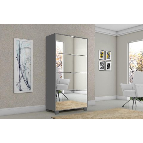 Sapateira C/ Espelho P/ 24 Pares Pequim Cinza - Rede Móveis