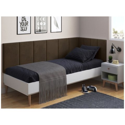 Cabeceira em L Estofada P Cama Box Solteiro Proteção Lateral:marrom