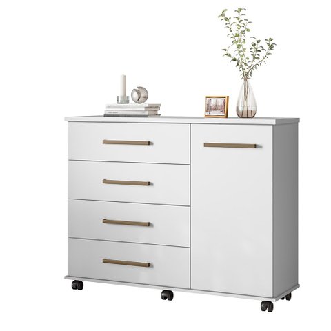 Cômoda Sapateira Laís com Rodízios 4 Gavetas Branco para Quarto