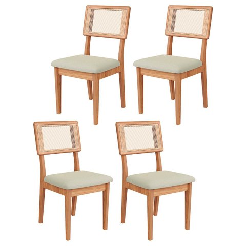 Kit 4 Cadeiras Estofadas com Encosto de Tela Freijó em 100% Mdf Cesare Escuro Dalla Costa