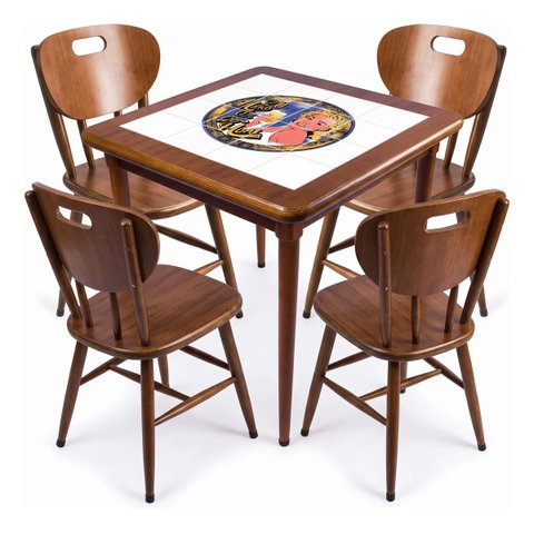 Conjunto Mesa Jantar Quadrada 80x80cm Madeira + 4 Cadeiras Cozinha - Go Hard Or Go Home - Natural