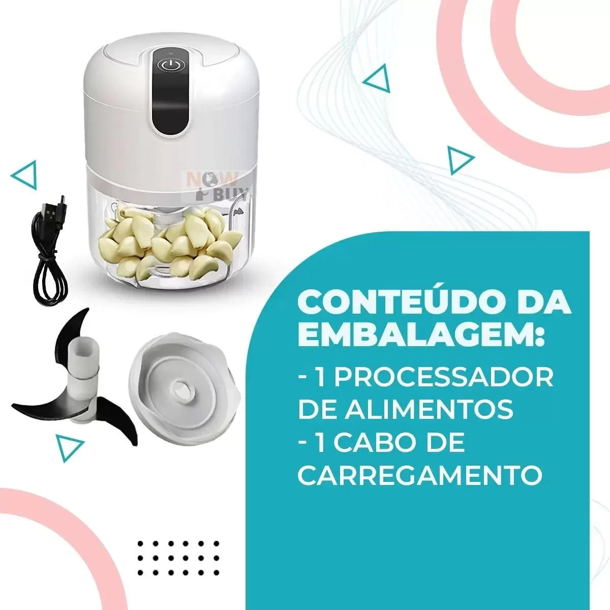 Mini Processador Triturador sem Fio Elétrico 250ml de Alimentos para Legumes Alho e Outros Alimentos - 3