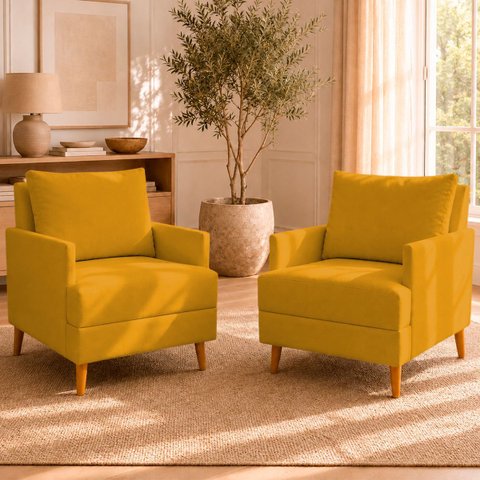 Kit 2 Poltronas Decorativas Serena Suede para Sala Recepção Escritório Conforto Luxo Contemporâneas