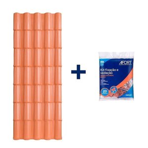 Kit com 5 Telhas de Pvc Colonial 3,28 X 0,86 X 2.0mm 5 Ondas com 3 Kit Fixação e Vedação afort