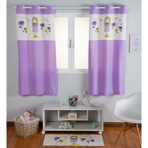 Cortina Infantil Estampada Menininha 2,00x1,70m Lilás FASTLAR CORTINA DE COZINHA