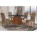 Ver imagem 1 de Conjunto: Mesa Sala Jantar Luna C/ Tampo Madeirado C/ Vidro Canto Curvo 120x80cm e 4 Cadeiras