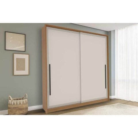 Guarda Roupa 2 Portas de Correr e 2 Gavetas Valência Freijo/creme - Politorno