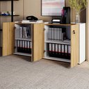Ver imagem 6 de Armário Baixo 158,5cm Duplo com 4 Portas Tampo Embutido Corporate Marrom/Macadâmia/Branco