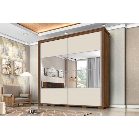 Guarda Roupa Casal 100% MDF California Porta Correr c/Espelho 7 Gavetas Canela/Off-White Carmolar
